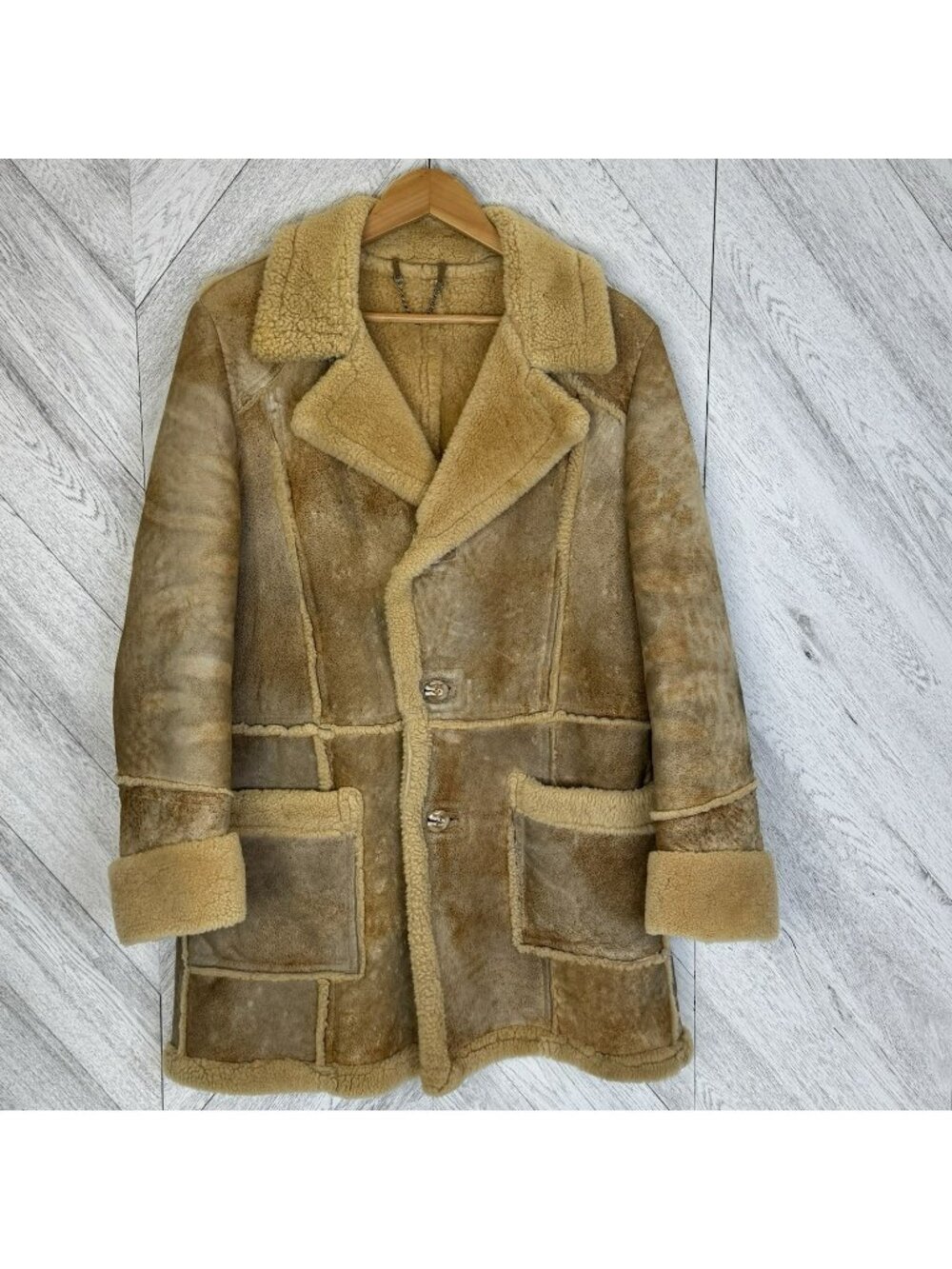 VTG Sheepskin Shearling Coat Mens Medium Marlboro Man Rustic Ranch Yellowstone